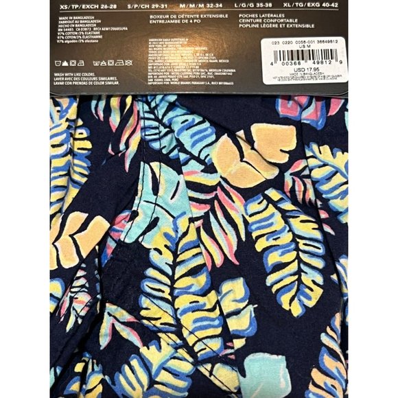 NWT AMERICAN EAGLE Stretch Lounge Boxer Underwear Sz M Navy Blue Leaves - Picture 2 of 4